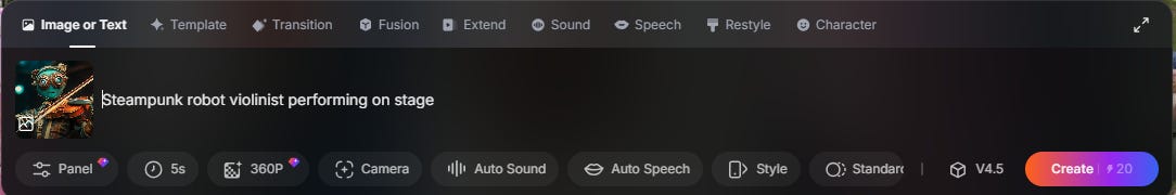 Image + text prompt box in PixVerse AI video tool.