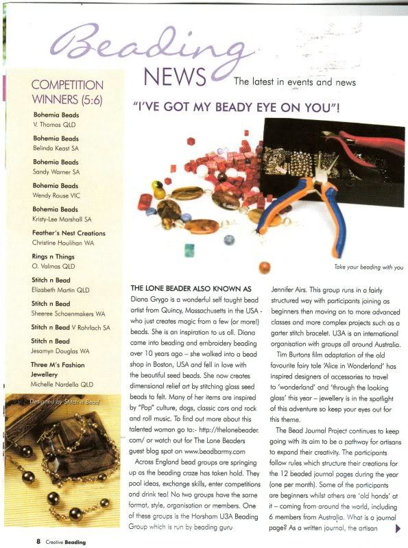 Australia Creative Beading Magazine The Lone Beader bead embroidery artist featured article Boston bead art Australia Creative Beading Magazine The Lone Beader bead embroidery artist featured article Boston bead art