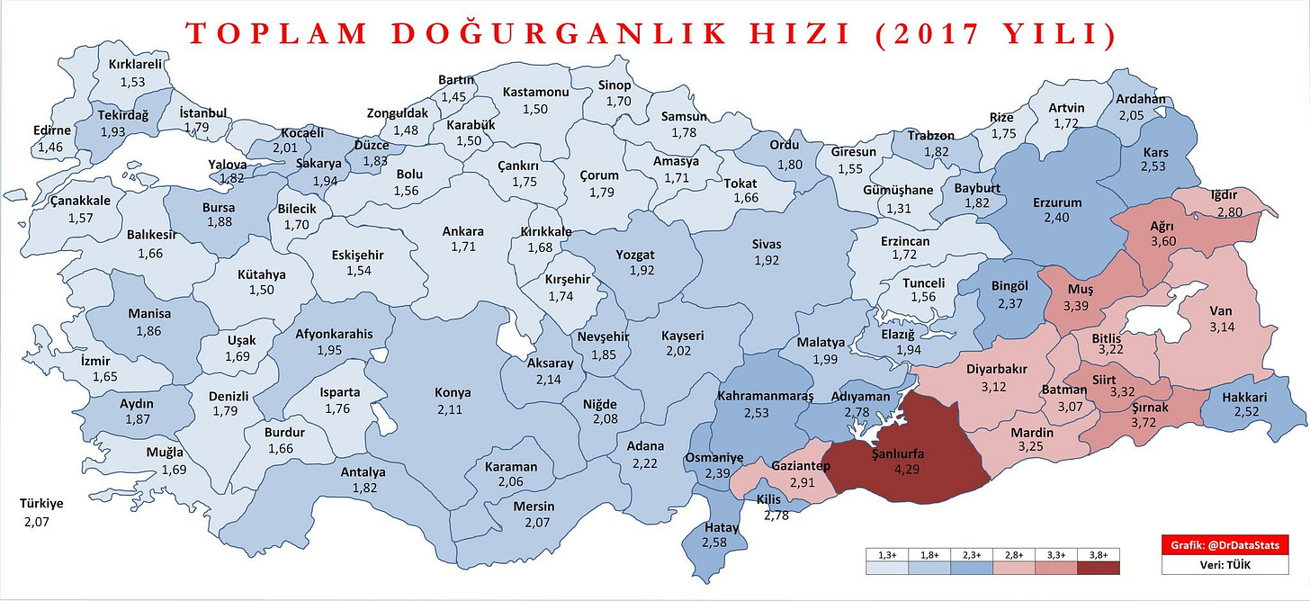 Fertility rate in Turkey [2048x940] : r/MapPorn