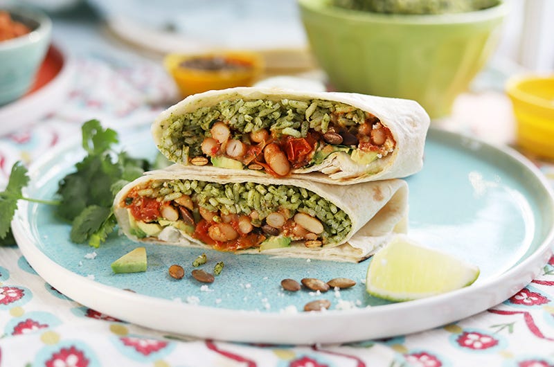 White Bean & Green Rice Burritos with Avocado and Pepitas, Cook the Vineyard