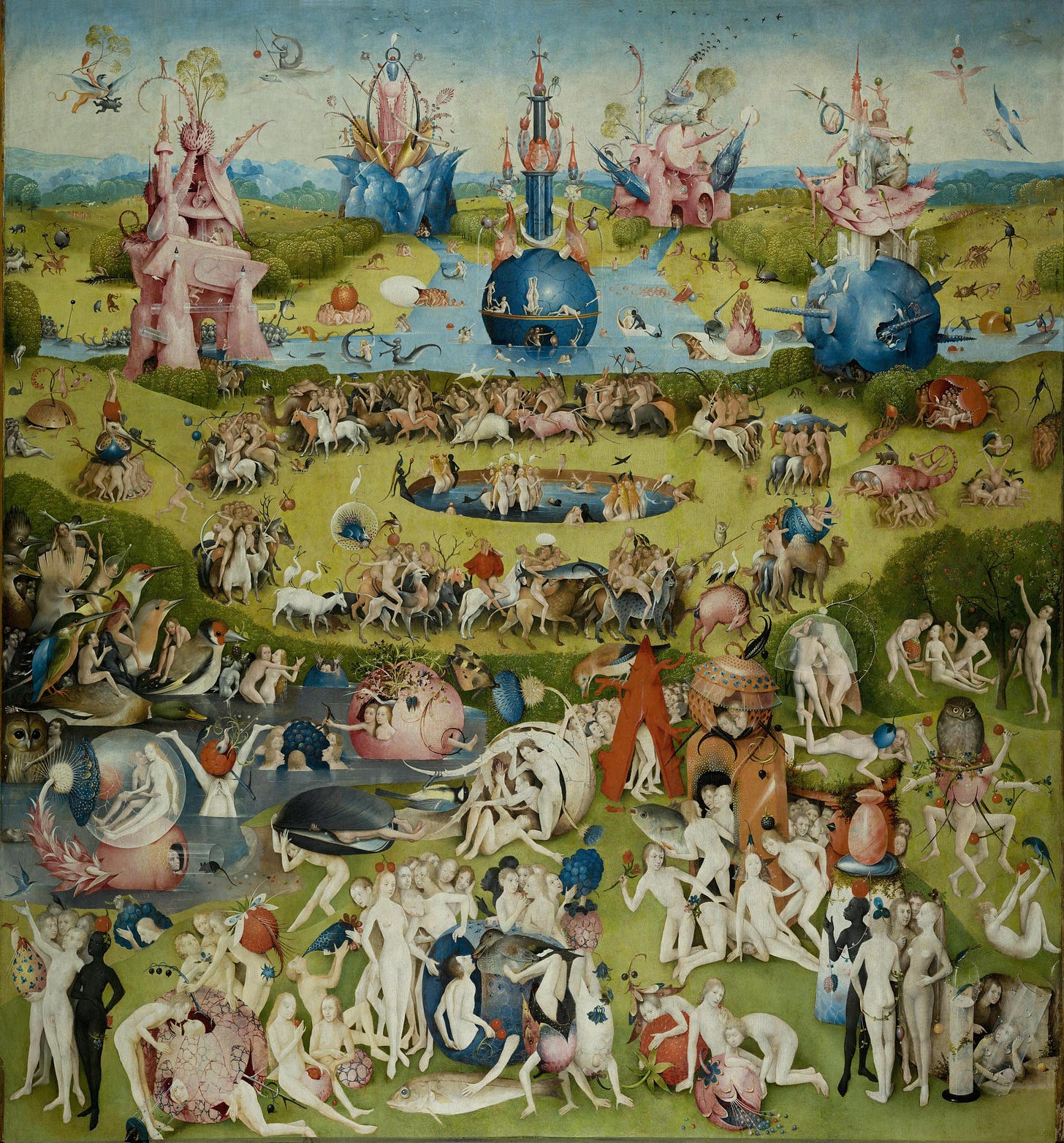 The central panel of The Garden of Earthly Delights crowds hundreds of figures into scenes of pleasure and appetite. The central panel of The Garden of Earthly Delights crowds hundreds of figures into scenes of pleasure and appetite.