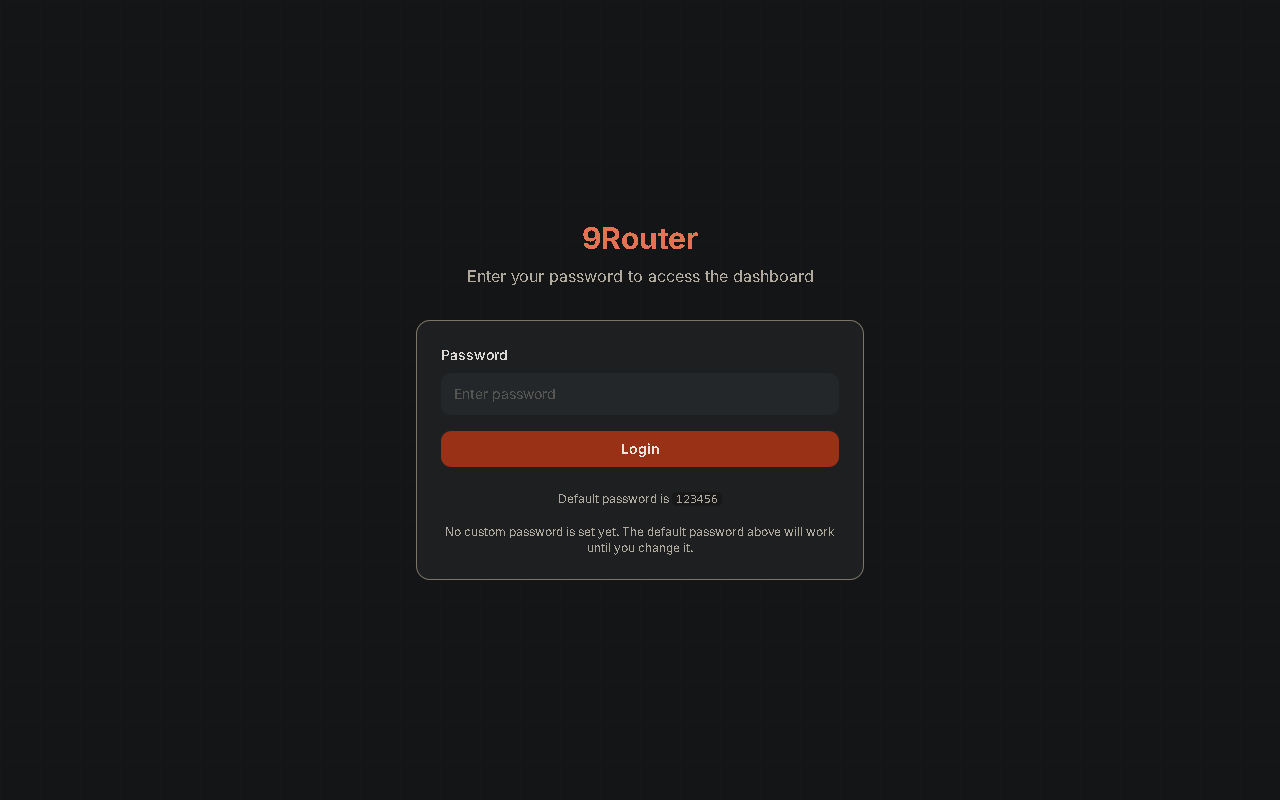 9Router login screen. 9Router login screen.