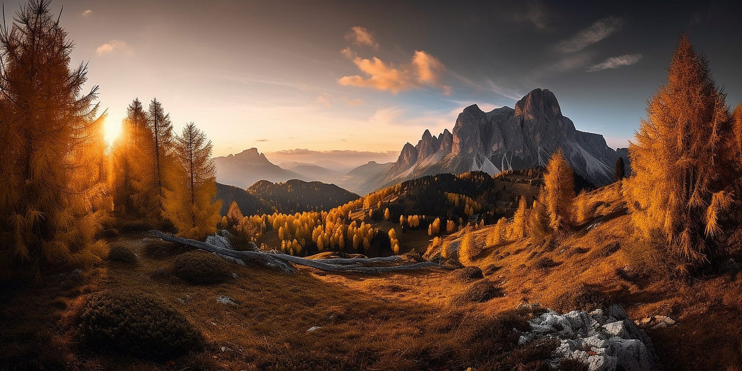 An autumn sunset over the Italian Dolomites… envisioned by AI