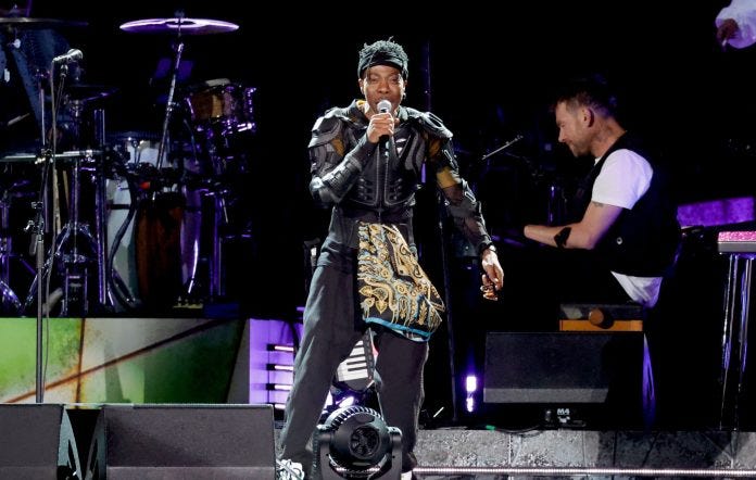 Peven Everett performs with Damon Albarn of Gorillaz at Coachella 2023