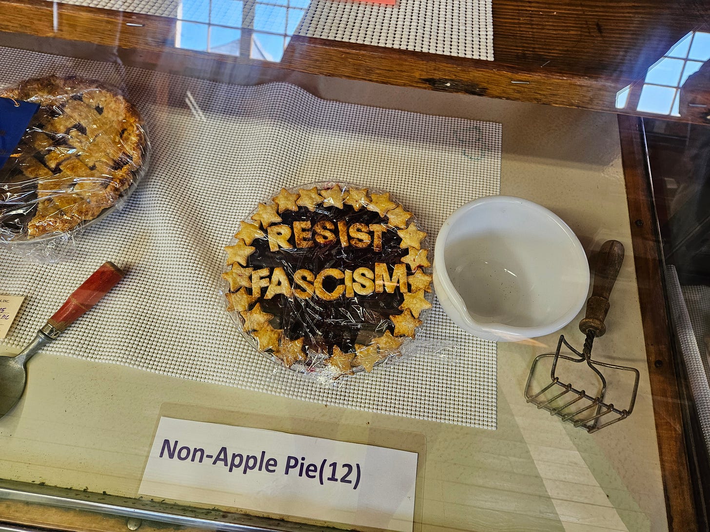 A pie that says resist fascism