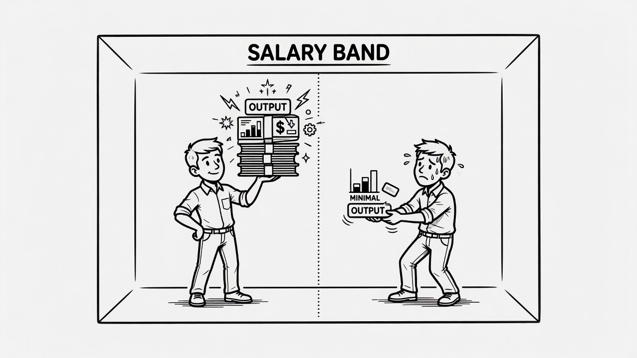 Two workers in same salary band box producing vastly different output