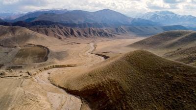 A dried riverbed in Neyshabur, Iran.