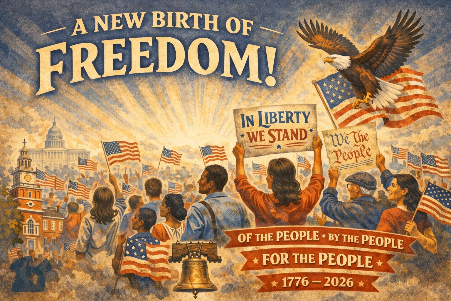 Illustration highlighting American patriots defending freedom, liberty and democracy