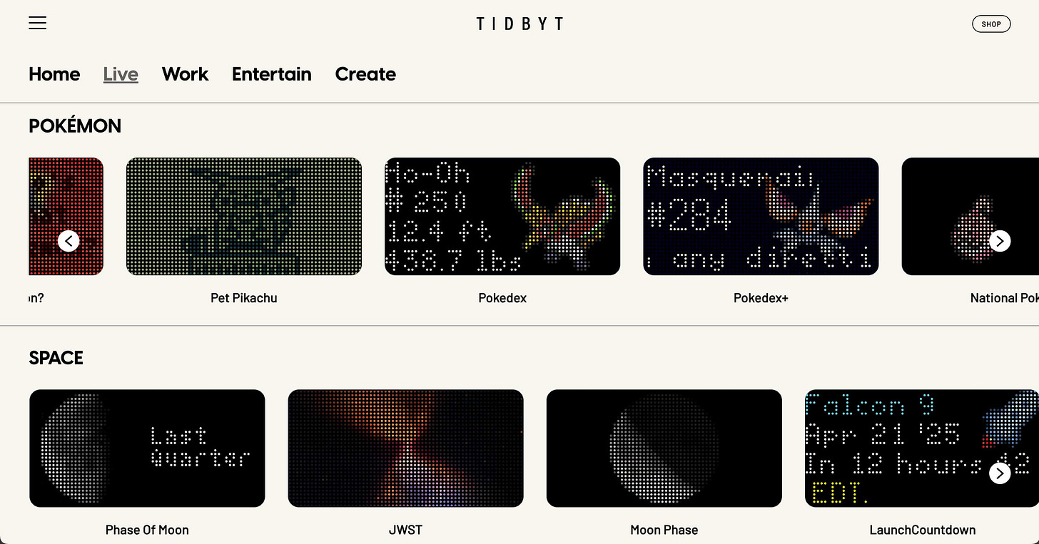 Pet Pikachu app featured on the Tidbyt website.