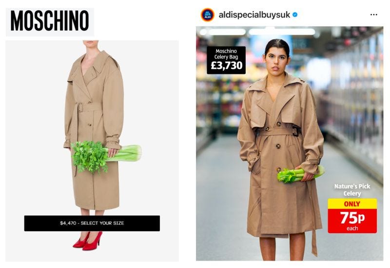Aldi trolls Moschino with celery promotion | Famous Campaigns