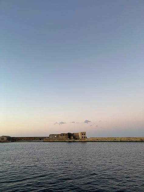 Enjoy a slow sunny afternoon sitting outside of Chania Sailing Club - Neorio Moro, perhaps after a late lunch at Kouzina EPE where they serve traditional Cretan home cooking with daily specials made fresh in the open kitchen. The bookstore around the corner Το μικρό καράβι has a good selection of English books and postcards, where I found The Greeks by Roderick Beaton, a book on Greek history that I’ve enjoying since.