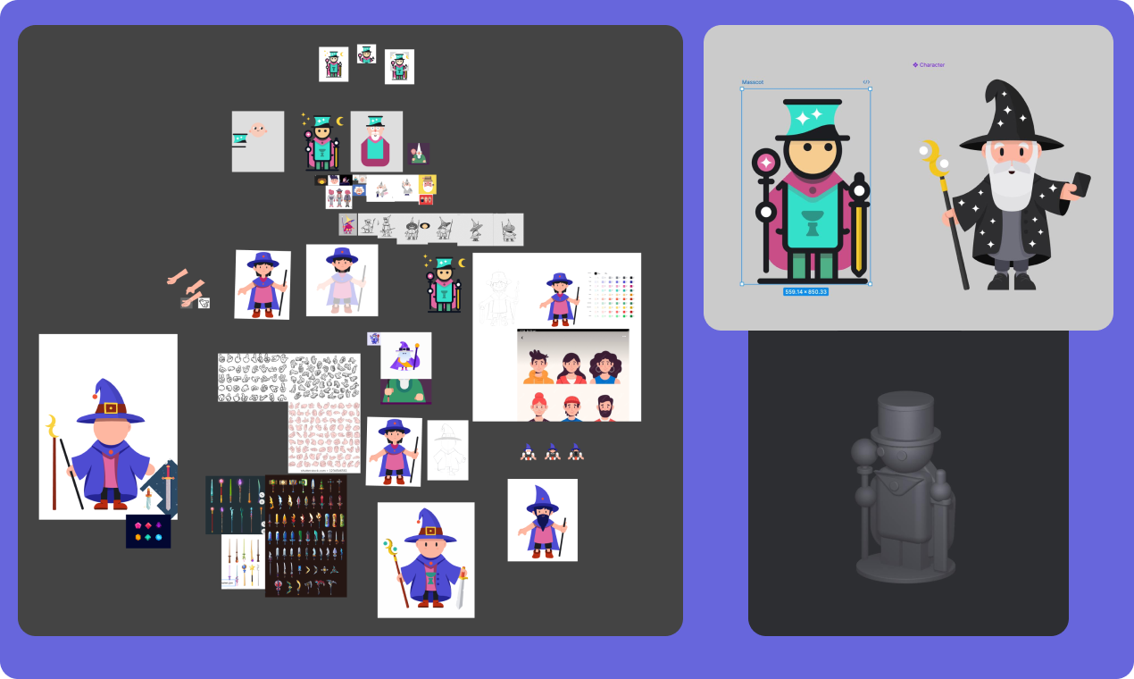 A mood board of character studies and colour tests for the Astra Trainer illustrations. A mood board of character studies and colour tests for the Astra Trainer illustrations.