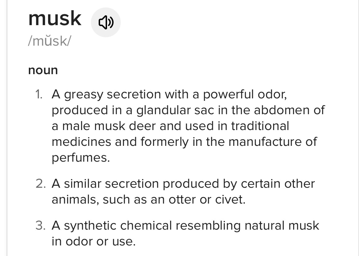 Screenshot of a dictionary entry for musk