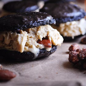 Ice Cream Sandwiches with Almond Praline Chocolate Cookies