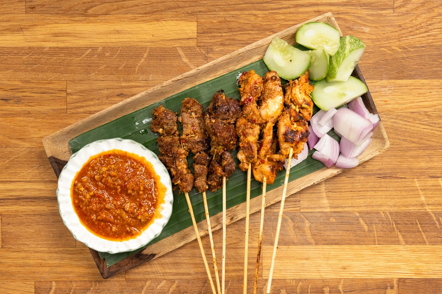 flatlay of satay sticks
