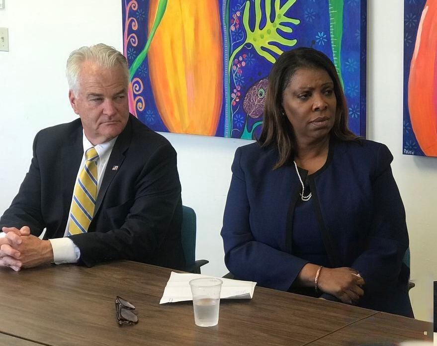 Staten Island District Attorney Michael E. Mahon and NYS Attorney General Letitia James Staten Island District Attorney Michael E. Mahon and NYS Attorney General Letitia James