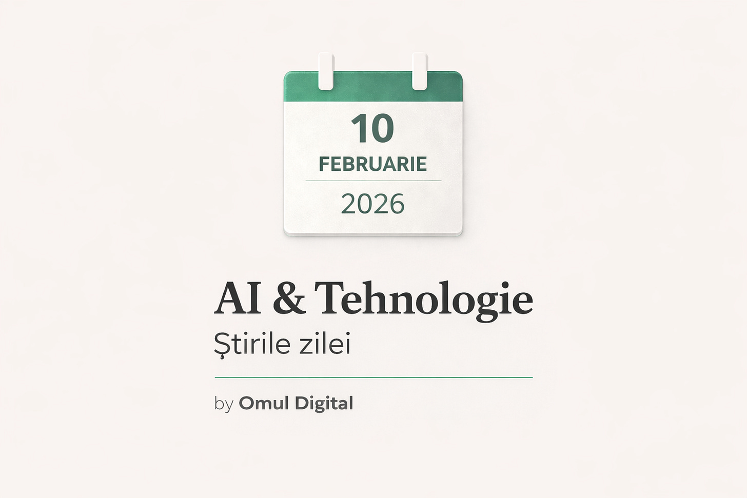 Vizual editorial pentru știri zilnice despre AI și tehnologie, cu un calendar minimalist ce afișează data curentă, titlul «AI & Tehnologie – Știrile zilei» și branding discret Omul Digital, pe fundal deschis. Vizual editorial pentru știri zilnice despre AI și tehnologie, cu un calendar minimalist ce afișează data curentă, titlul «AI & Tehnologie – Știrile zilei» și branding discret Omul Digital, pe fundal deschis.
