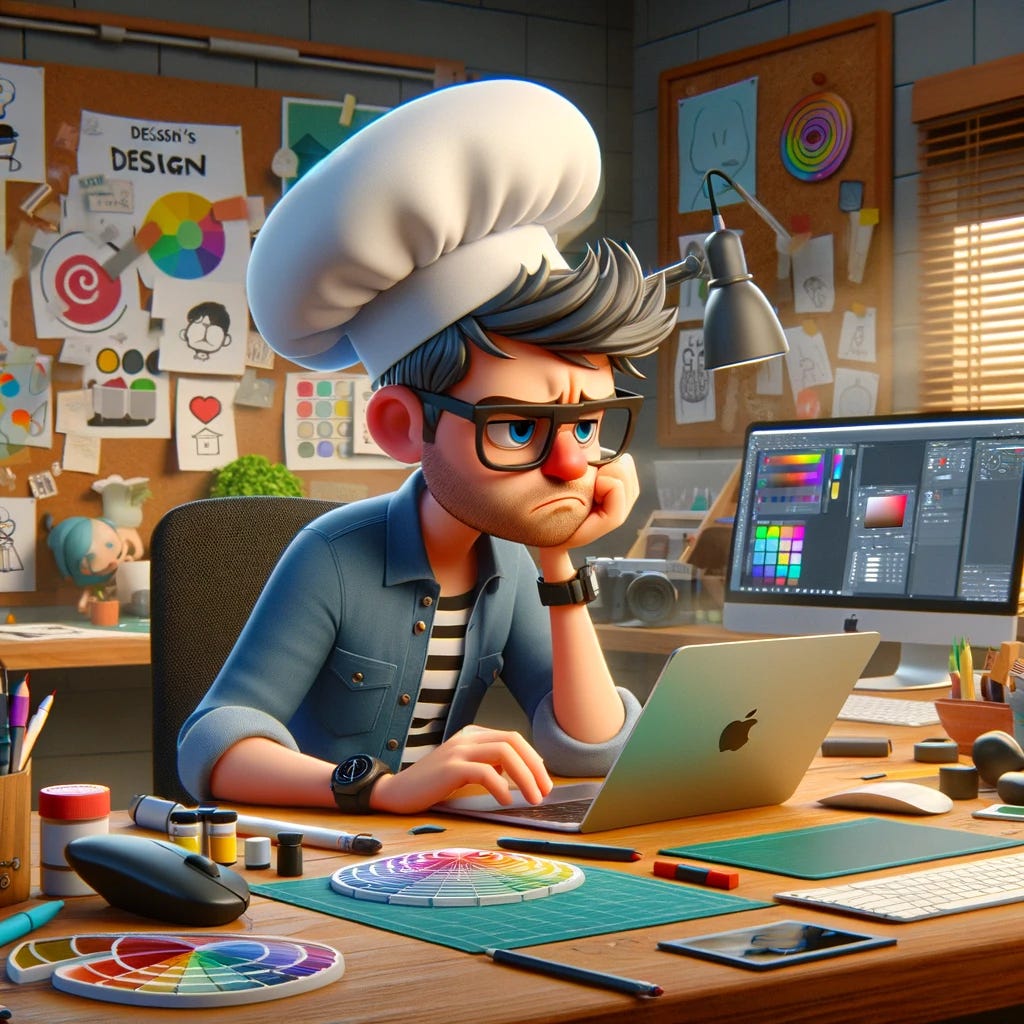 A frustrated designer surrounded by a lot of templates and guides