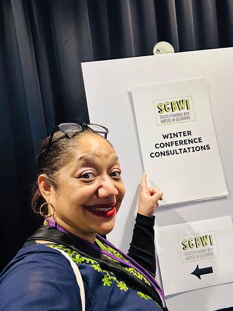 Photos of author Nadia Salomon with Manuscript Consultation Signage 