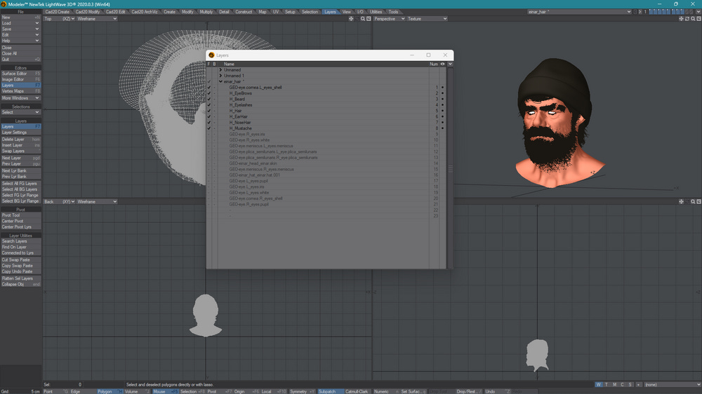 The artist only need the hair in separated layers. Then, I flattened all geometry that was not hair.