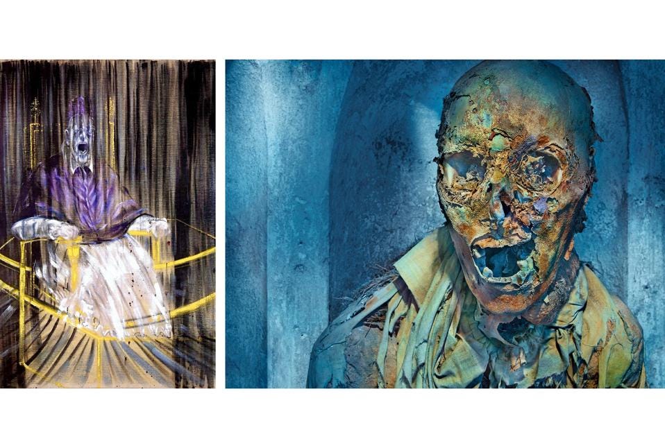 [11] Francis Bacon, Study After Velasquez’ Portrait of Pope Innocent X, 1953_ Matthew Rolston, Untitled (Scream), Palermo, 2013