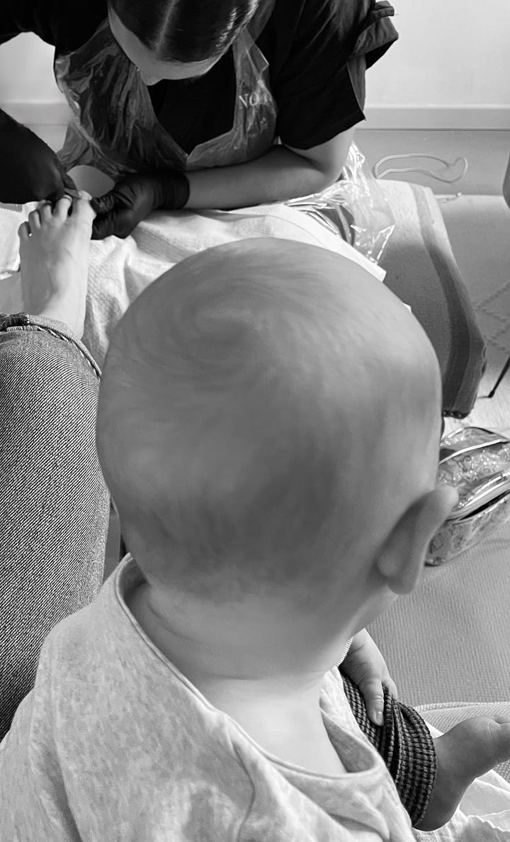 Manicure and pedicure at home with a baby