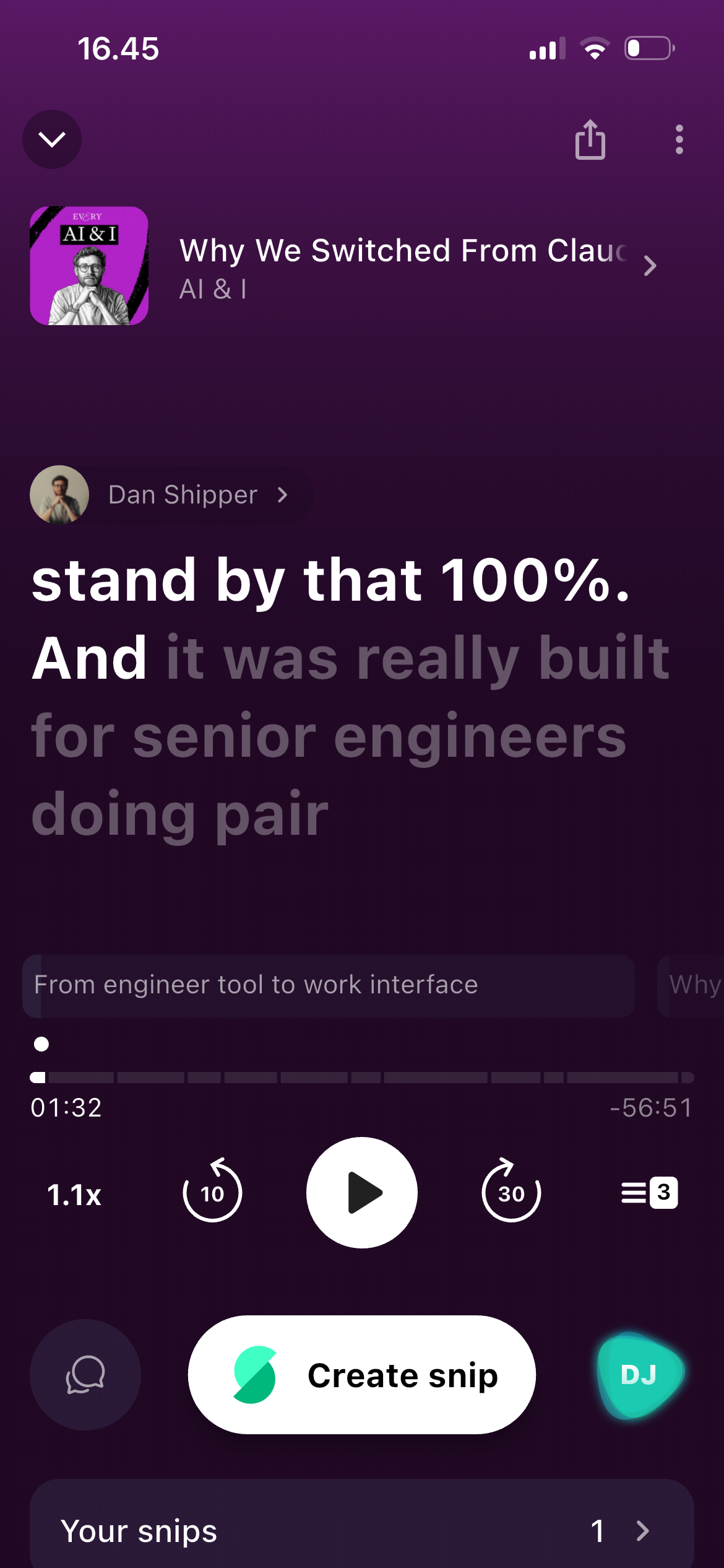 Snipd Mobile Player Screenshot