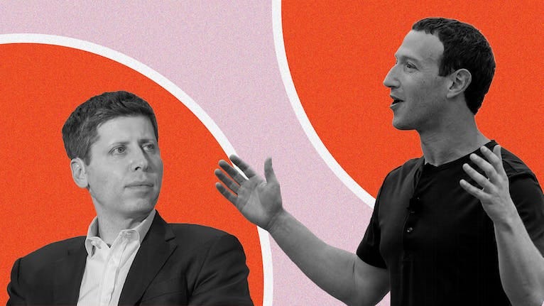 Sam Altman and Mark Zuckerberg. Photos via Shutterstock and AP.