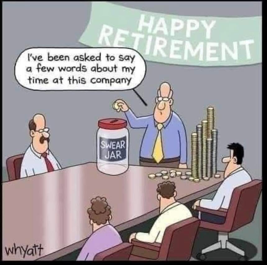 May be a meme of money and text that says 'HAPPY I've been asked to say a few words about my time at this company SWEAR whyatt'