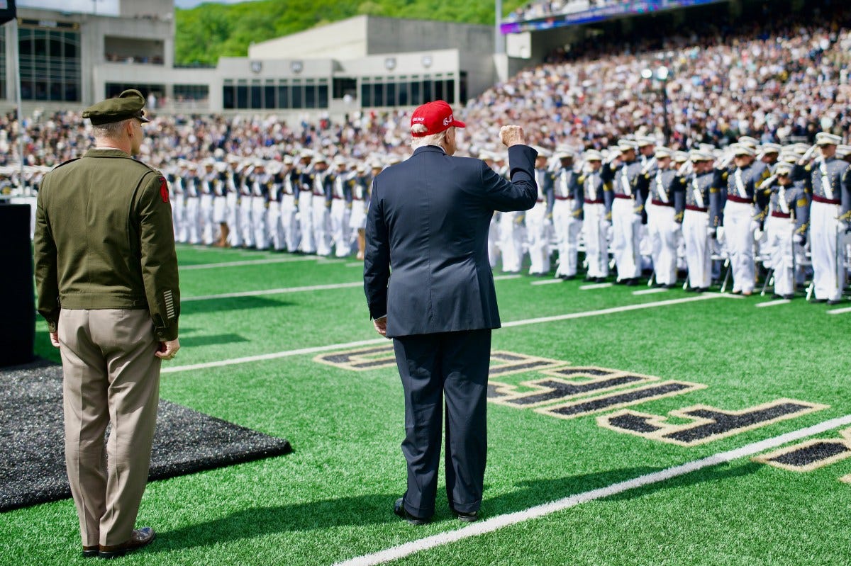 President Donald Trump arrives at Michie Stadium at West Point Military Academy, Saturday, May 24, 2025, to attend the commencement ceremony for the class of 2025. (Official White House Photo by Daniel Torok)