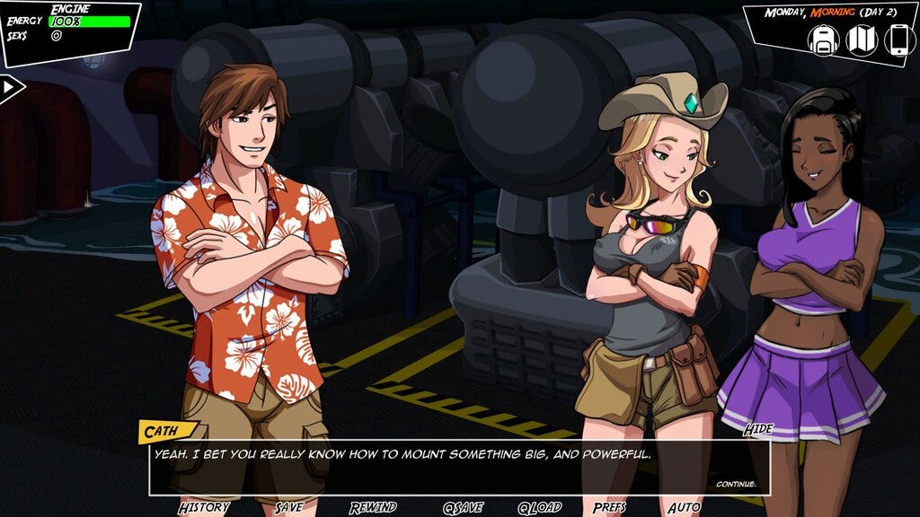 Cath makes a lewd joke while both her and Jack look at Sarah