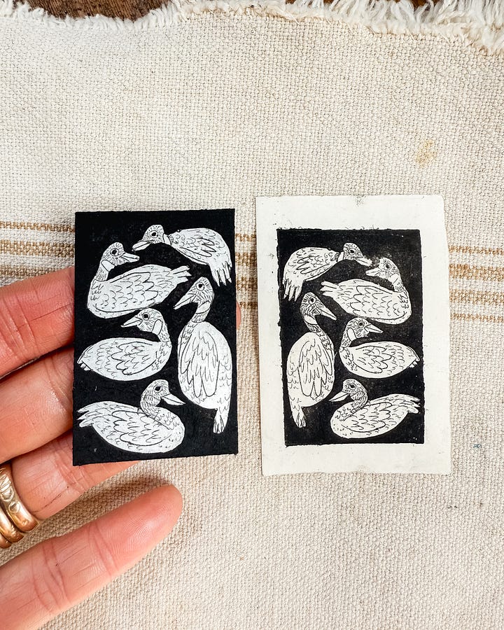 tetrapack prints geese, flowers, natives