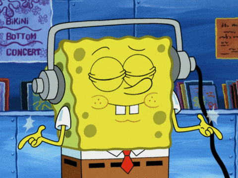 Spongebob listening to music and snapping his fingers.