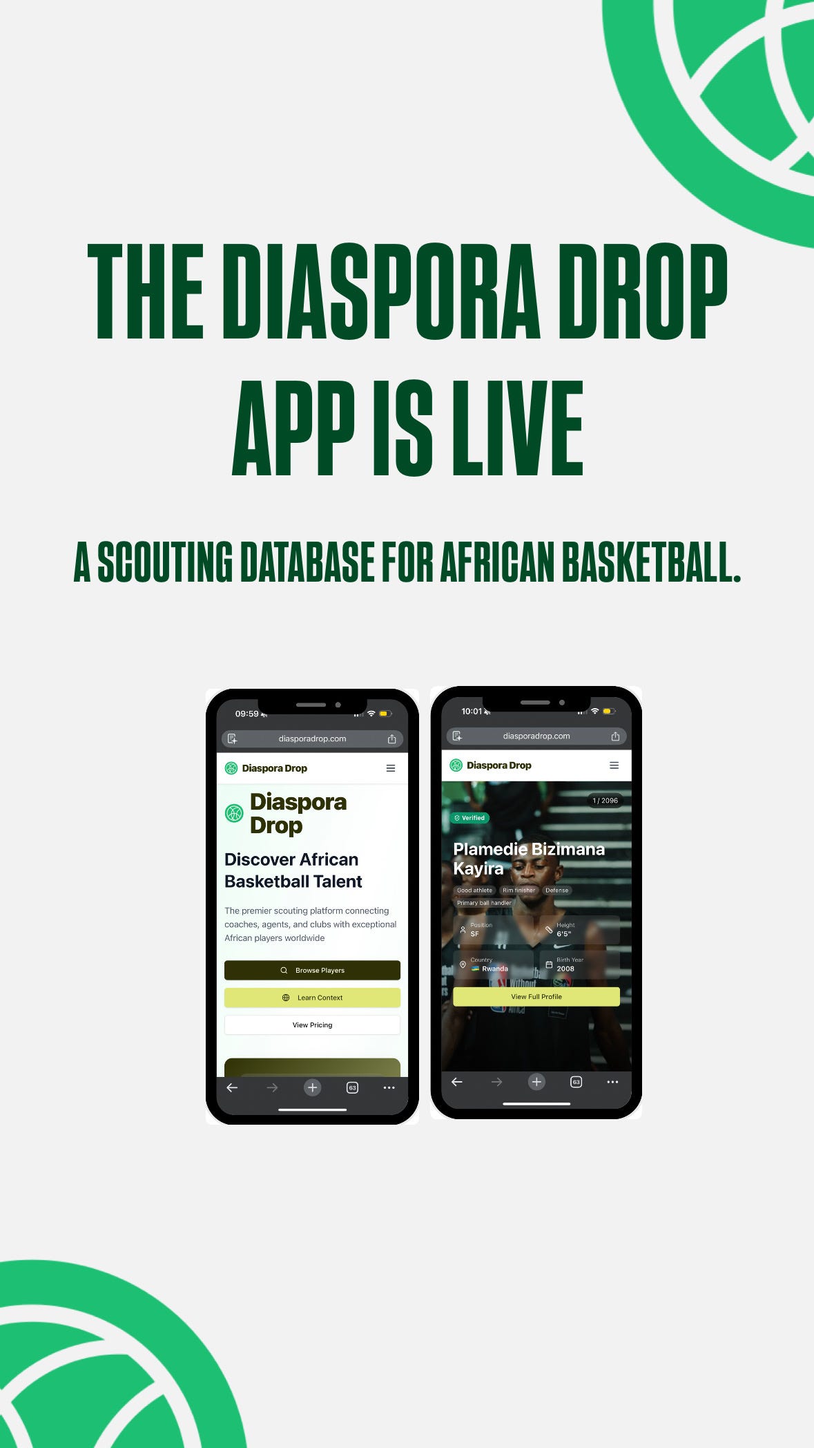It’s live. The Diaspora Drop scouting platform is open.