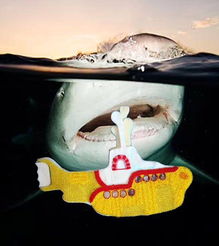Beaded Beatles Yellow Submarine Lone Beader Underwater Shark Attack Jaws Bead embroidery Beaded Beatles Yellow Submarine Lone Beader Underwater Shark Attack Jaws Bead embroidery