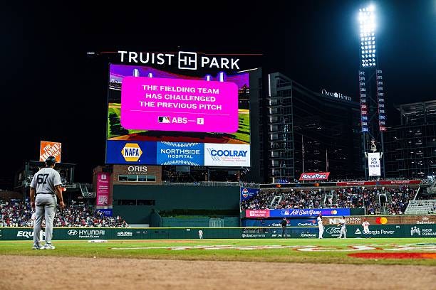 An ABS challenge is called during the MLB All-Star Game at Truist Park on July 15, 2025 in Atlanta, Georgia.
