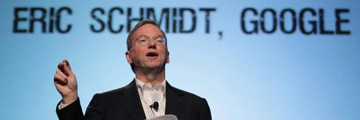 Eric Schmidt speaking on stage during his time as Google CEO Eric Schmidt speaking on stage during his time as Google CEO