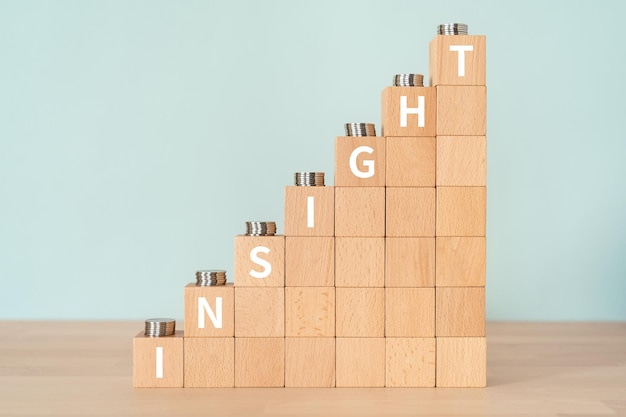 Wooden blocks with insight text of concept and coins.