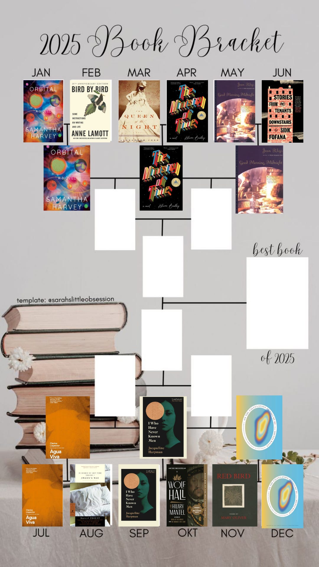 2025 Book Bracket with the first two rounds filled in with book cover images.