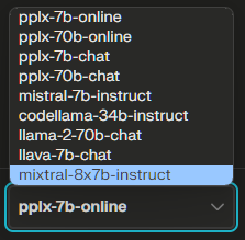 Dropdown on Perplexity Labs for model selection