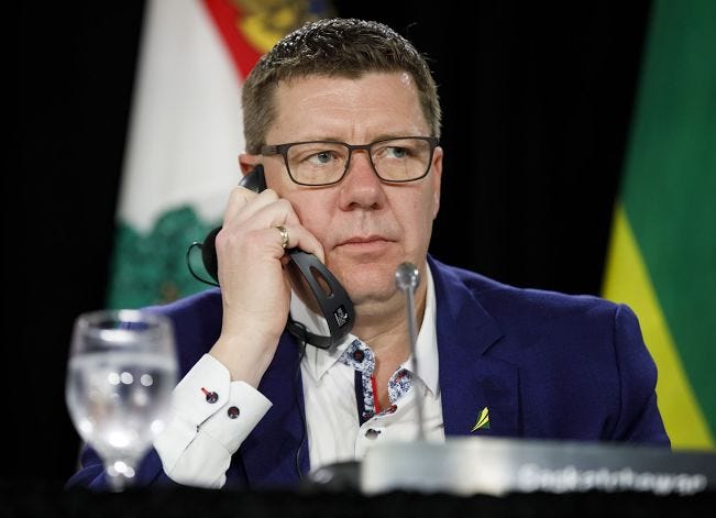 Scott Moe, Saskatchewan's premier, listens during a news conference following the Canada's Premiers meeting in Toronto, Ontario, Canada, on Monday, Dec. 2, 2019. The premiers will put together a list of priorities to present to Prime Minister Justin Trudeau at the first ministers' meeting, expected in January. Photographer: Cole Burston/Bloomberg via Getty Images