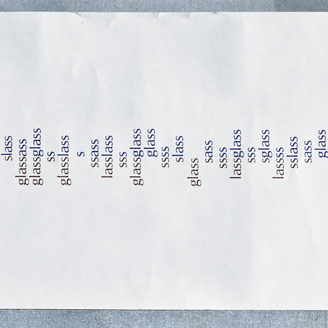 Dick Higgins, glasslass (for karen, barton vermont, july 17th 1970), (two color print on grey cardboard), Published by the artist, Barton, VT, 1970 [konkretpoesi. Fondazione Bonotto, Colceresa (VI). © Dick Higgins]