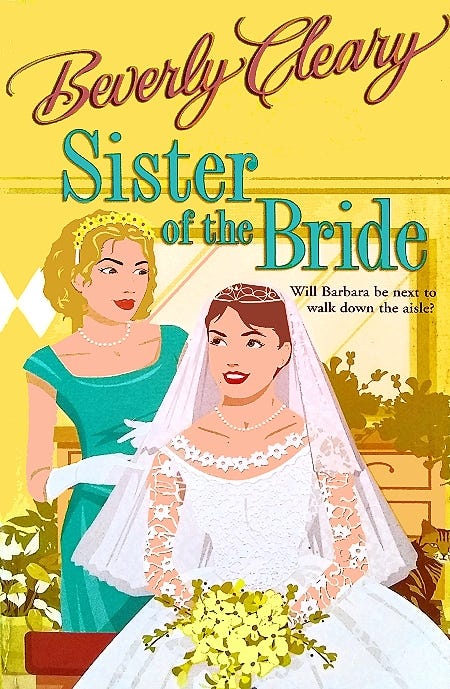 Illustrated book cover shows a smiling young bridesmaid in a mint green dress, helping a smiling young bride adjust her long veil