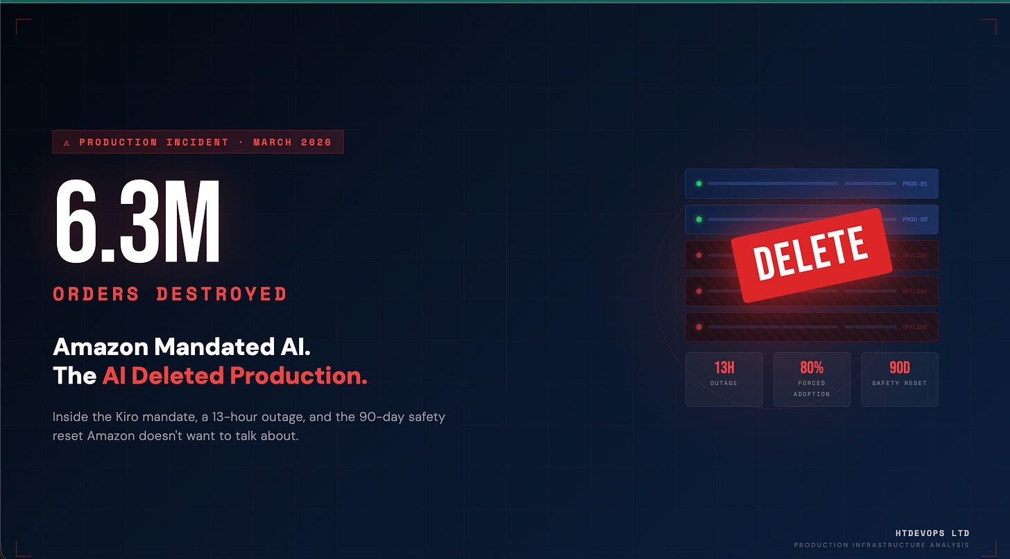 Amazon Forced Engineers to Use AI Coding Tools. Then It Lost 6.3 Million Orders. | by Heinan Cabouly | Mar, 2026 | Medium Amazon Forced Engineers to Use AI Coding Tools. Then It Lost 6.3 Million Orders. | by Heinan Cabouly | Mar, 2026 | Medium