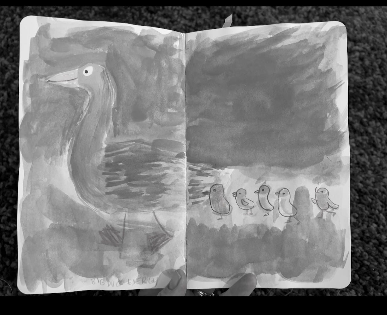 desaturated duck family illustration