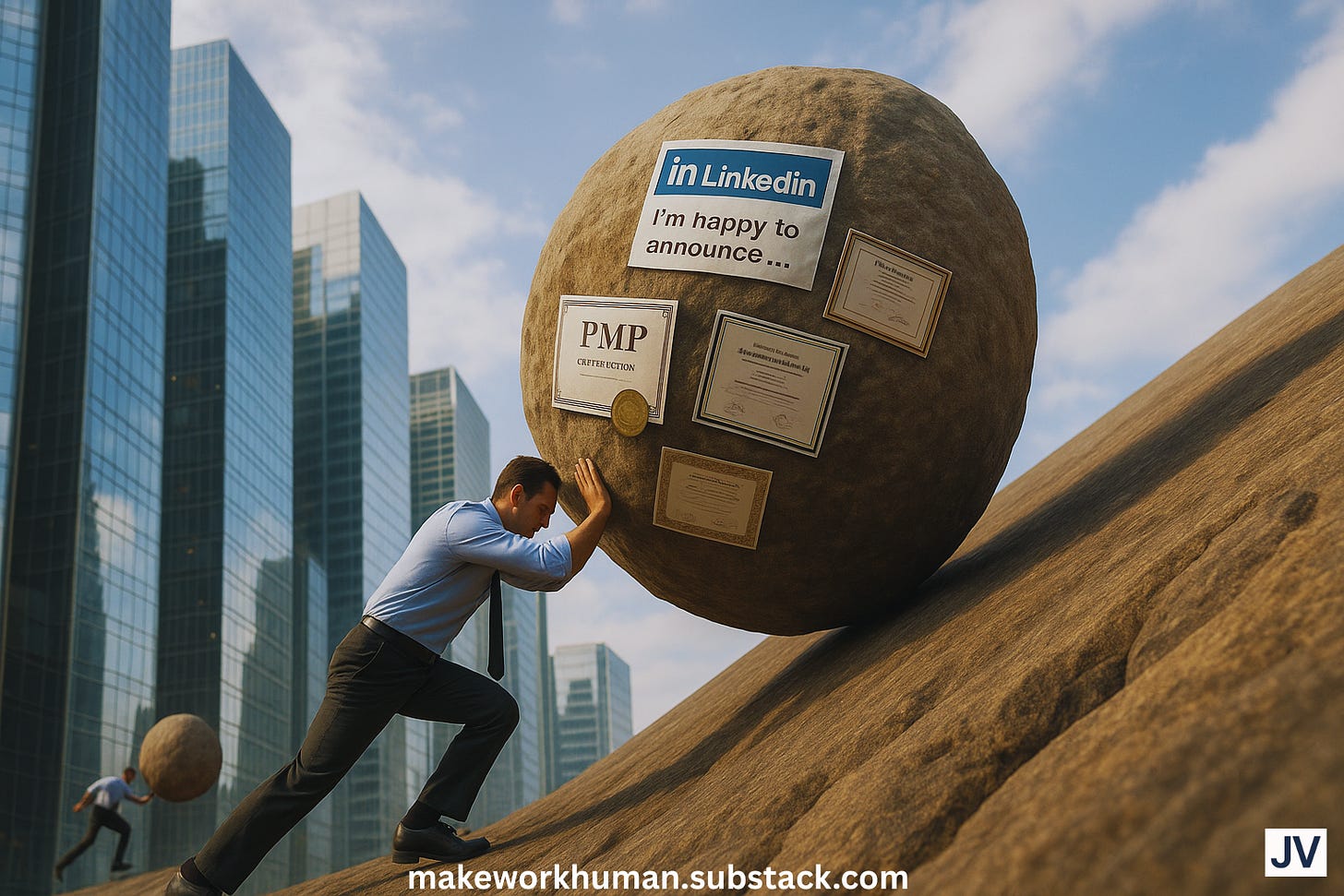 A Modern Day Sisyphus Pushing a Boulder He Never Chose