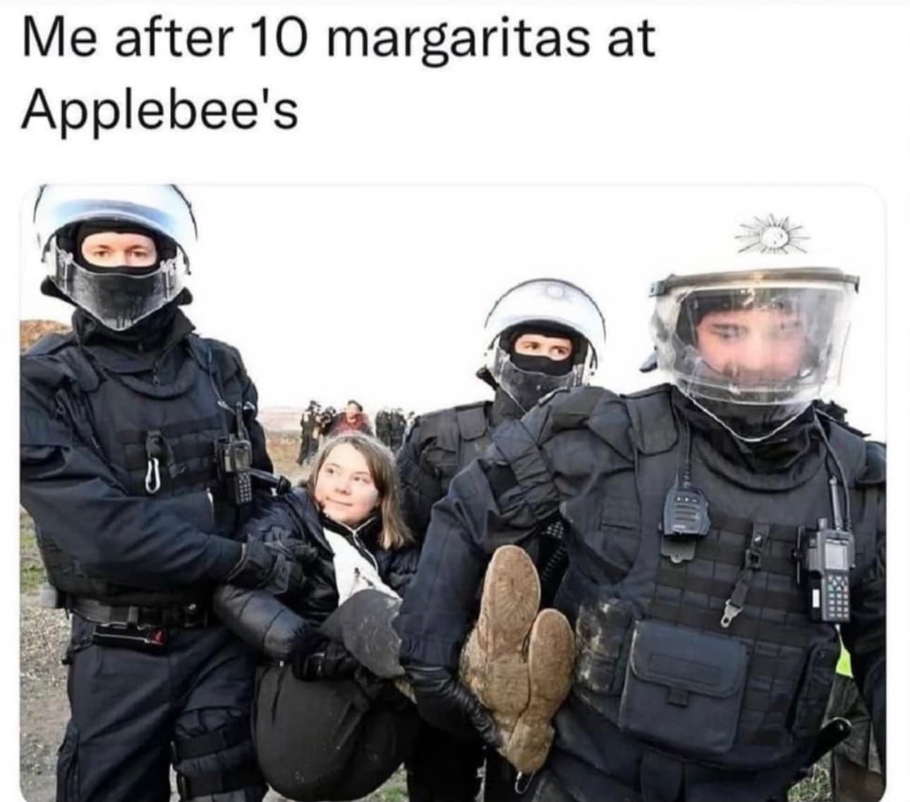 May be an image of 4 people and text that says 'Me after 10 margaritas at at Applebee's SO'