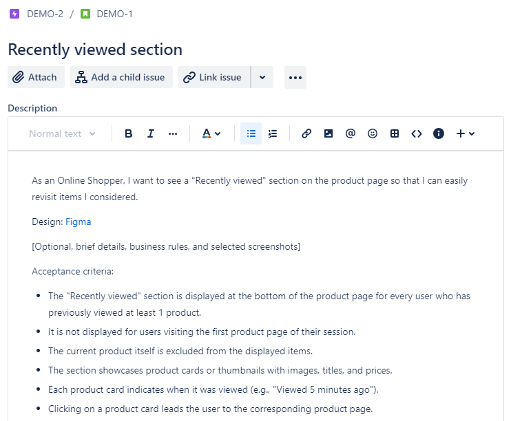 User Story Example