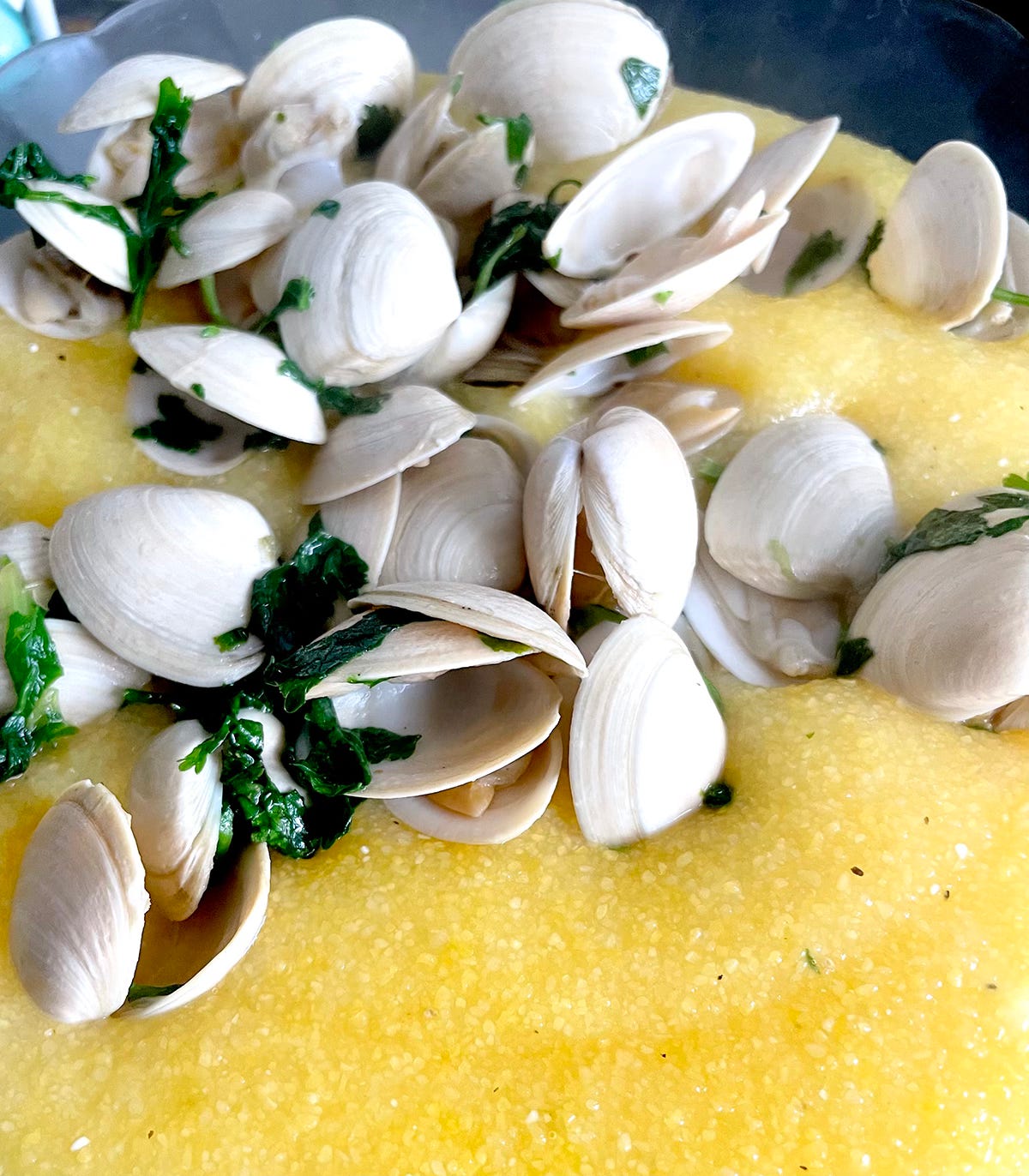 cornmeal porridge with conquilha clams