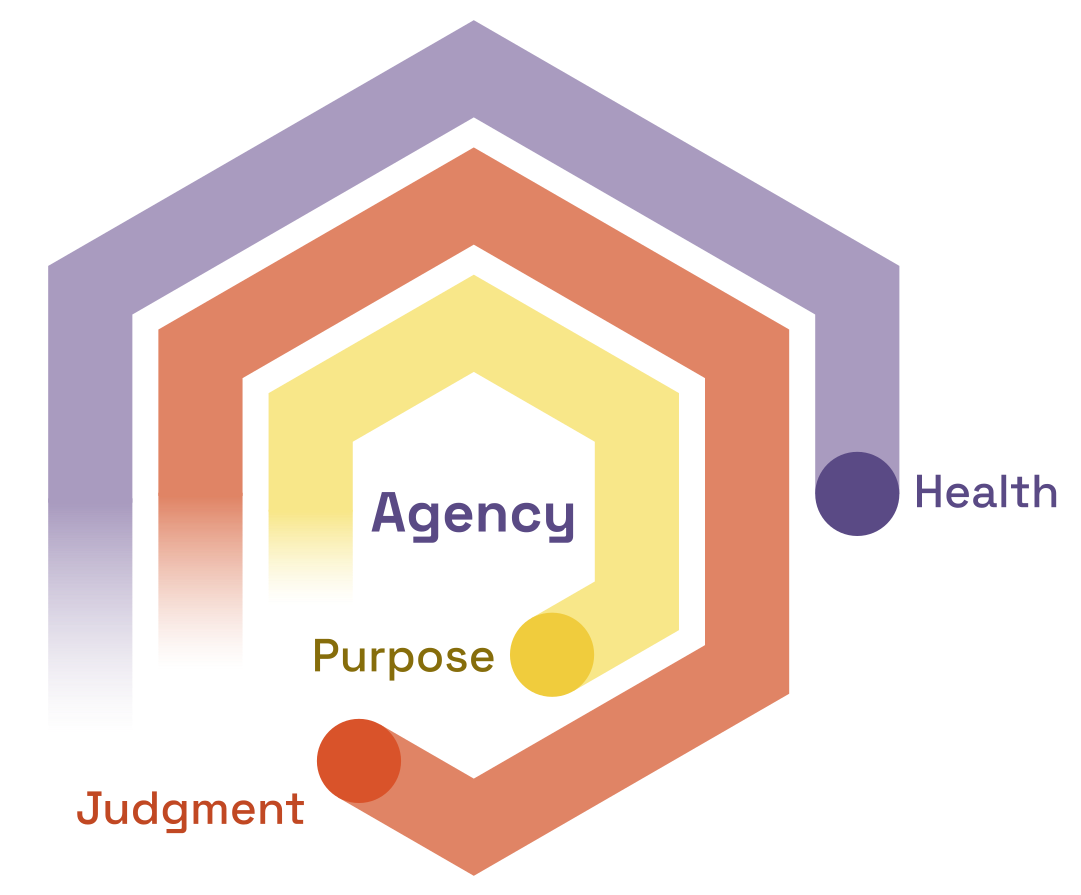 The Lifestyle Care hexagon: Health, Judgment, Purpose, Agency